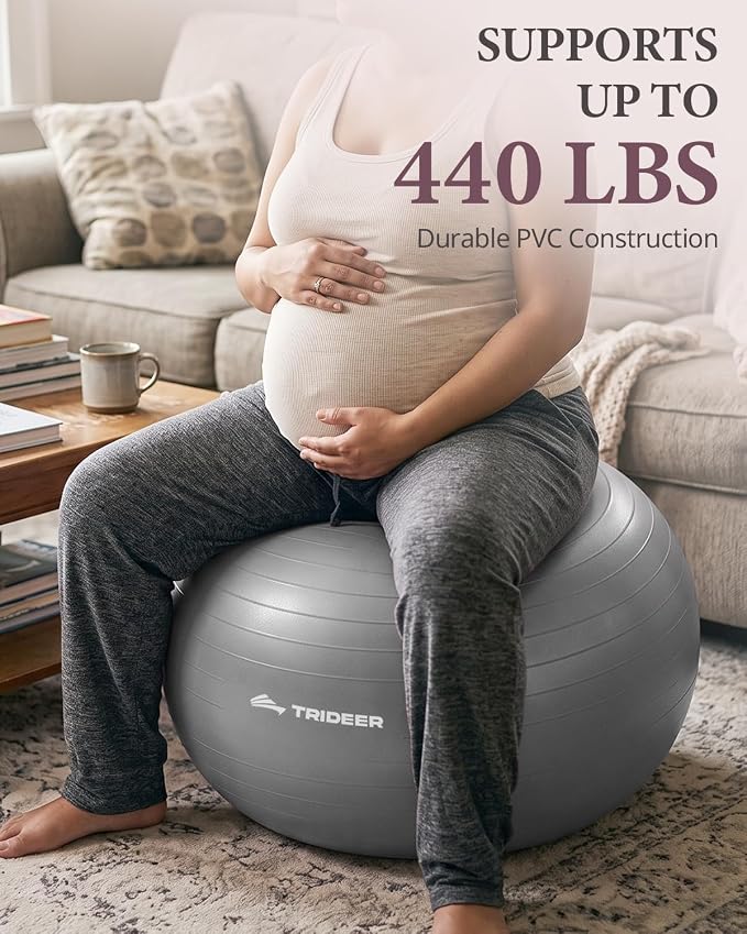 Trideer Exercise Ball, Stability Yoga Ball for Physical Therapy, Active Sitting, Pregnancy & Birth Labor Prep, Core Strength, Balance Training, Posture Improvement and Daily Stretching, 55/65/75cm