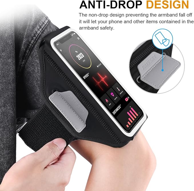 Running Armband with Earphone Bag, 6.9" Phone Holder for iPhone Samsung | Zipper Pocket for Keys & Earphones, TPU Touchscreen & Water-Resistant, 3D Design Phone Armband, Stretchy Fits Arm 13"-16.5"