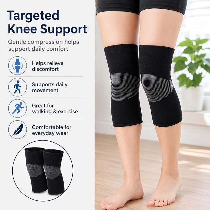 1 Pairs Compress Bamboo Knee Sleeves, Elastic Warm Knee Brace for Joint Support, Running, Walking, Sports, Men and Women