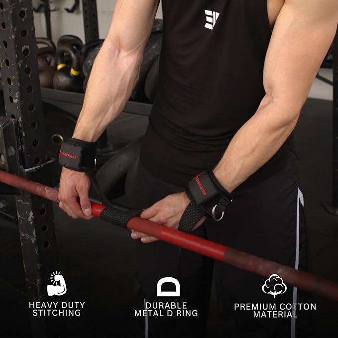 Ekkovision EKKO Weight Lifting Straps With Cuffed D Ring, Wrist Support for Men, Heavy Duty Thick Comfortable Lifting Straps, Secure Fit, Enhanced Grip, Straps for Weightlifting & Gym Training