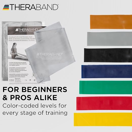 THERABAND Resistance Band, Exercise Workout, Physical Therapy, Silver, 6 Ft | THERABAND elastic resistance band for exercise, strength training, physical therapy and at-home workouts