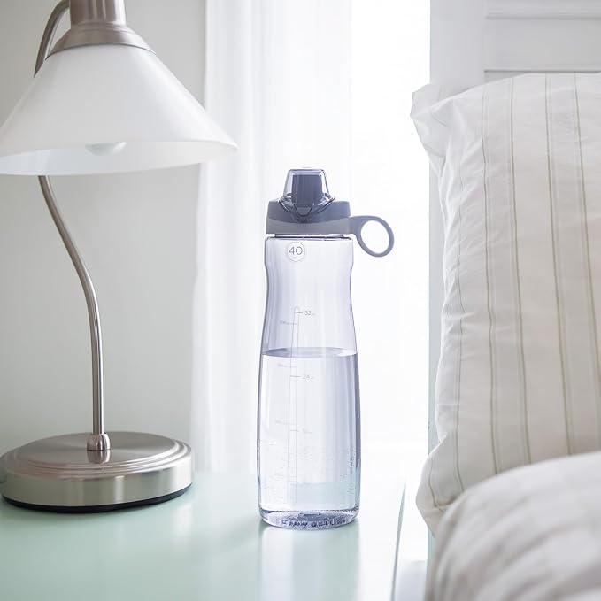 Pogo BPA-Free Tritan Plastic Water Bottle with Chug Lid, 40 Oz, Grey | Leakproof water bottle with chug lid and carry handle. BPA-free, great for travel, school, outdoors, and gym.