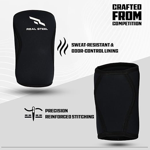 Real Steel Neoprene Elbow Sleeve (1 Pair) - 5mm Compression Support for Weightlifting, Bench, Powerlifting - Elbow Compression Sleeve for Men & Women - Premium Lifting Support for Elbows - X-Large