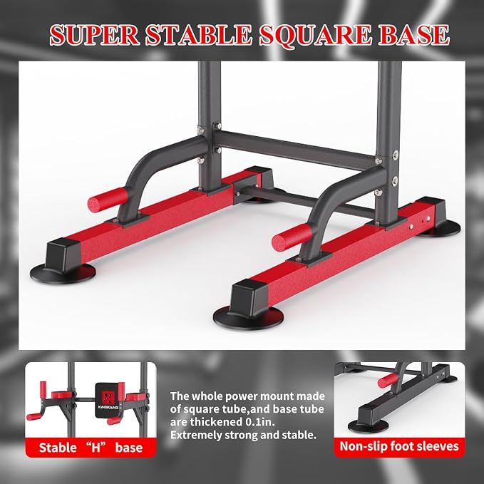 K KiNGKANG Power Tower Pull Up Bar Station for Home Gym Fitness Equipment | Dual-knob Height Adjustment | Load 450lbs| Suction cup feet | New upgraded