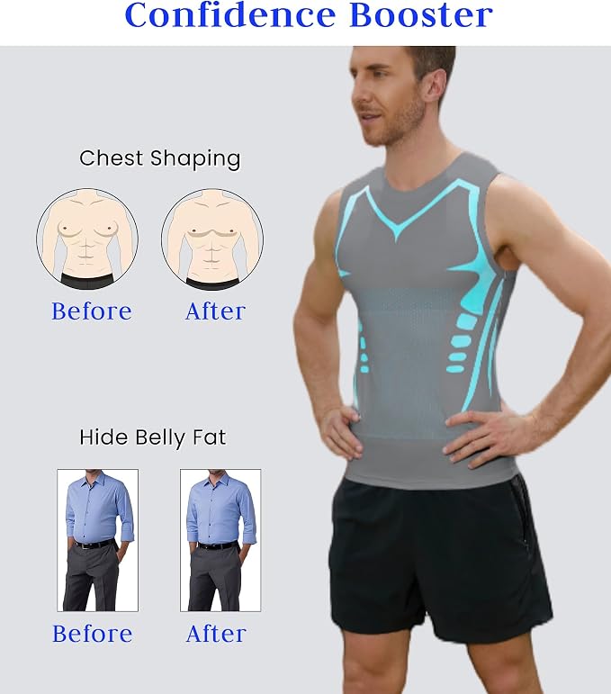 Compression Shirt Men Slimming Body Shaper Vest Crewneck Workout Tank Top | Tummy Control Undershirts, Gynecomastia Compression Shirts, Back Support, Sleeveless Muscle Shirts, Shaping Tank Top