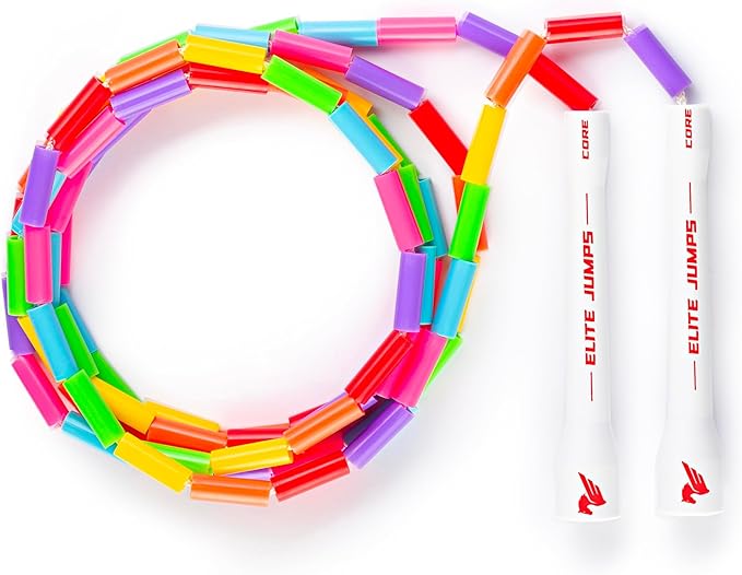 Elite Jumps Beaded Kids Jump Rope, Adjustable | Shatterproof segmented beads. Tangle-free and lightweight. Fun fitness and outdoor play for kids.