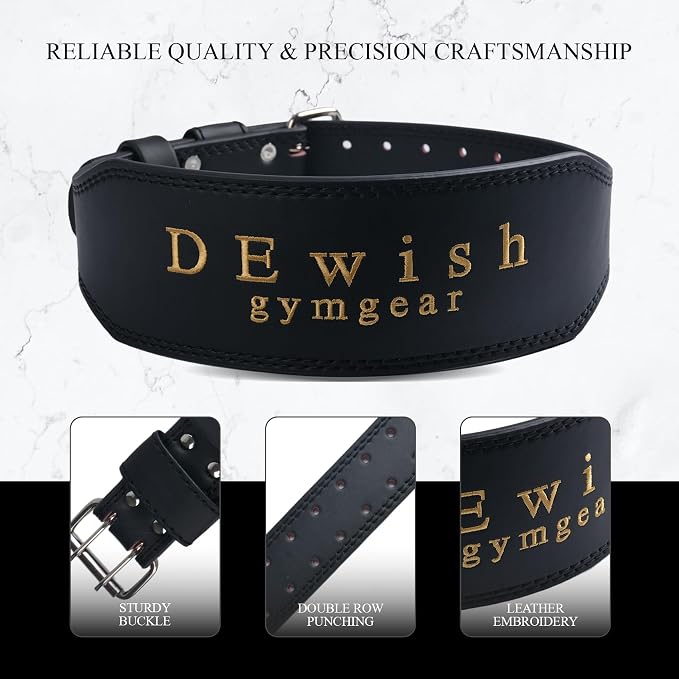 Leather Weightlifting Belt, 10 Adjustable Holes, 4”Width, Double Prong Power Belt for Gym Bodybuilding, weightlifting, powerlifting, squats and deadlifts