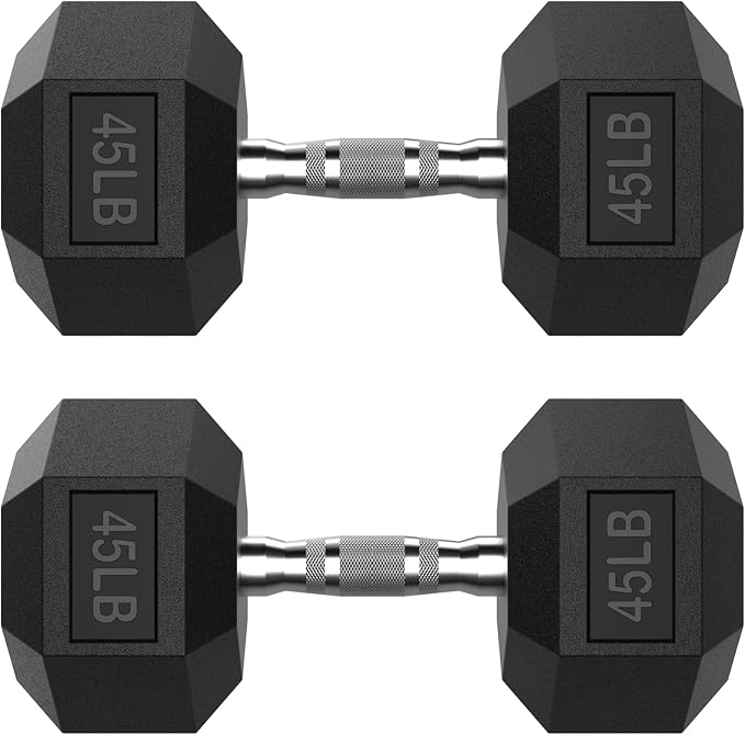 HANDBODE Rubber Encased Hex Dumbbell Pair, 2.5-65 lb | Non-Slip Handle Design for Secure & Comfortable Grip, Hand Weights for Strength Training, Fitness & Home Gym