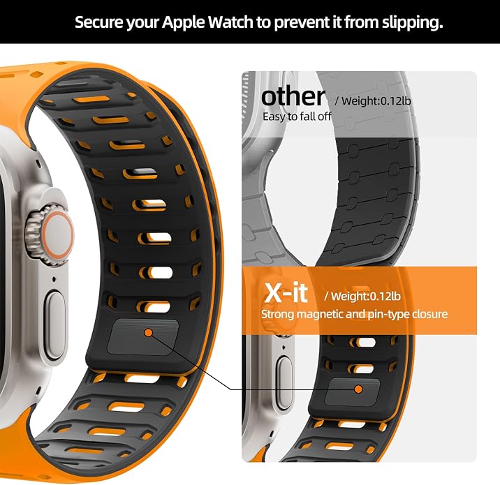 X-it Magnetic Watch Band for Apple Watch Ultra 49mm, 46mm/45mm/44mm, Silicone Sport Strap with Strong Magnet for Men and Women, Compatible with Apple Watch Series 11/10/9/8/7/6/5/4/3/2/1 and SE