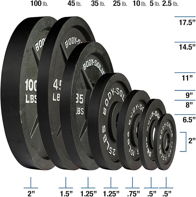 Body-Solid Cast Iron Olympic Weight Plate Set, Free Weights Dumbbell Plates with 2 Inch Standard Hole for All Olympic Barbell Types