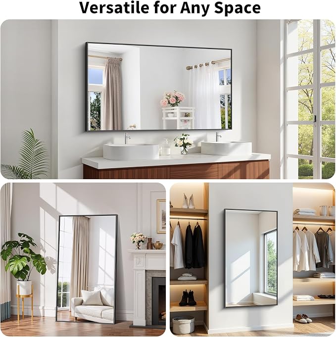 Koonmi Black Bathroom Mirror for Over Sink,Metal Framed 30"x55" Wall Mirror