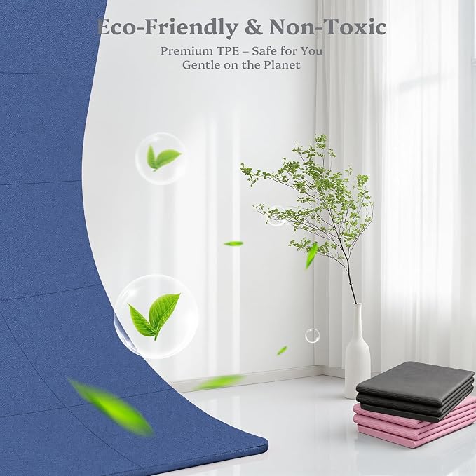 Foldable Yoga Mat Non Slip, Pilates Fitness Mats, 72" x 24" Extra Width ＆ Thick, Anti-Tear Exercise Mat with Carrying Strap and Bag, Workout Mats for Stretching,Yoga Studio,Gym or Home Workouts