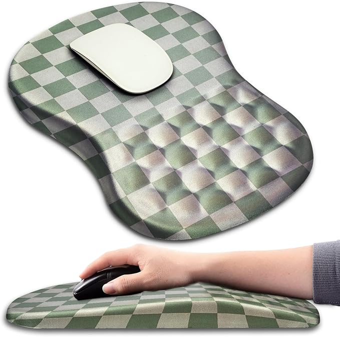 Hokafenle Ergonomic Mouse Pad Wrist Support with Massage Design, Wrist Rest Pain Relief Mousepad with Memory Foam&Non-Slip PU Base, Mouse Pads for Wireless Mouse & Desk (12x8 inch,Checkerboard)