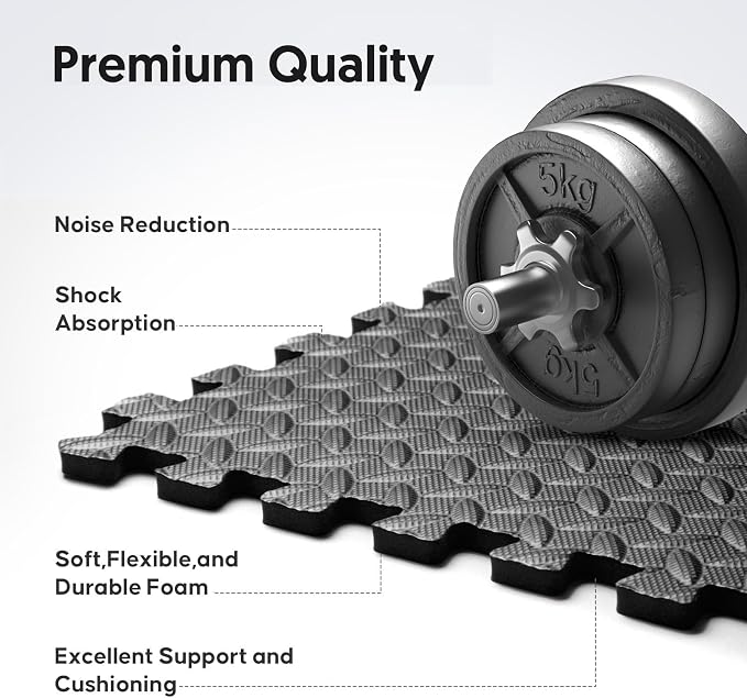 24 Pack 96 sqft Home Gym Mat, Puzzle Exercise Mat, EVA Interlocking Foam Floor Tiles for Home Workout Equipment and Kids' Play Areas - Black, 24 in x 24 in x ½ in - 24 Tiles