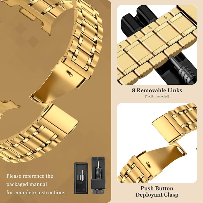 Metal Band for Samsung Galaxy Watch 9 8 40mm 44mm/Classic 46mm Men Women | Stainless Steel, No Gap Strap, Link Bracelet for Samsung Galaxy Watch 8 9 44 40mm/8 Classic 46mm, Business to Casual