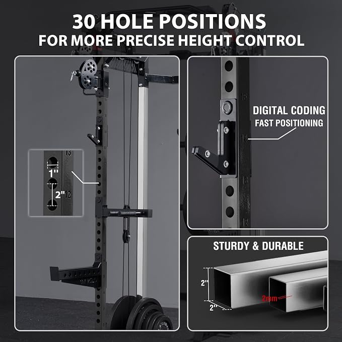 Mikolo Power Cage, 2000LB Power Rack with Independent Dual Pulley System, Multi-Function Home Gym Workout Machine for Cable Crossover and Squat