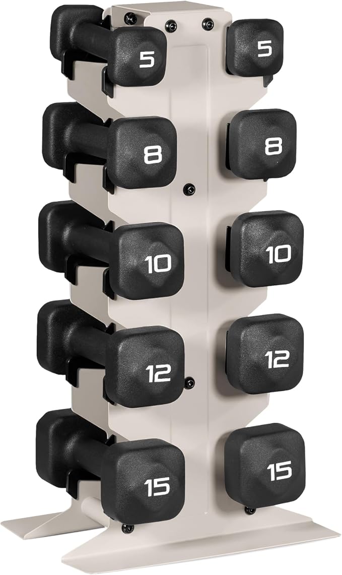 Tone Fitness Neoprene Dumbbell Set with Storage Rack – Non-Slip, Anti-Roll Hand Weights for Home Gym Workouts | 20 lb, 32 lb, 50 lb, 60 lb & 100 lb Options