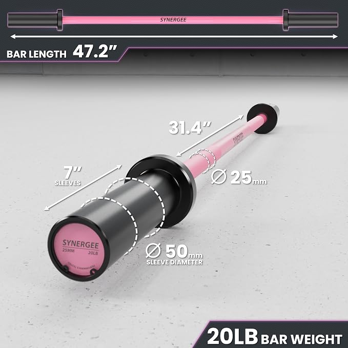 Synergee Olympic Barbell – 20/25 lb, 2" Bar, 350 lb Cap, Magnetic Collars
