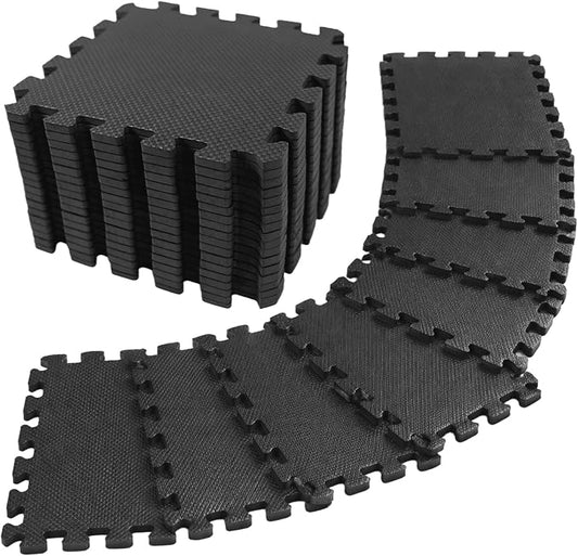 18 PCS Floor Mats for Home Gym, 3x6 Feet High-Density Interlocking Foam Floor Mats 0.4"(10mm Thick) Puzzle Tiles Mat for Workouts, Exercise, Play, Yoga, Cardio, Weights (Black)