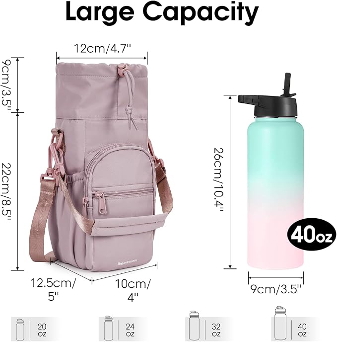 sportsnew 40oz Insulated Crossbody Water Bottle Bag Gym Hiking Phone Pocket | Water-resistant Lining, Padded Strap, Top Handle, Drawstring, Phone Pocket, Elastic Slots, Built-In Key Clip for Gym Walking