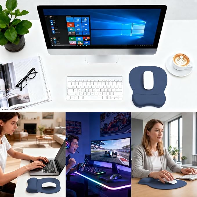 EooCoo Ergonomic Mouse Pad with Wrist Rest, Memory Foam Support Mousepad | Non-Slip Base for Computer, Cafe, Home & Office, 9.64 x 8.26 in Office Desk Accessories, Carpal Tunnel Relief