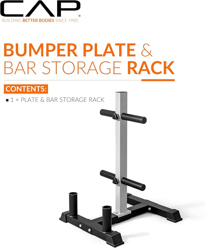 CAP Olympic Bumper Plate Tree Rack with Barbell Holders, Heavy-Duty Weight Plate Storage Rack for Home Gym, Steel Olympic Plate Organizer Stand, Multiple Color & Size Options