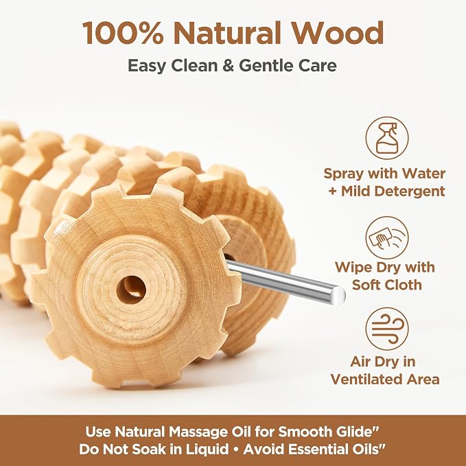 Wooden Cellulite Muscle Roller for Legs and Thighs - Handheld Fascia Blaster Tool for Muscle Relief, Lymphatic Drainage & Body Sculpting - Anti Cellulite Massager for Women and Men (9 Wheel)