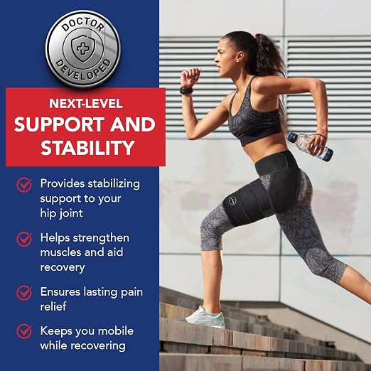 Dr. Arthritis Hip Brace, Adjustable Sciatic Nerve Brace & Stabilizer for Pulled Muscles & Injury Recovery, Hamstring Compression Sleeve Support, Sciatica Pain Relief Devices for Men & Women (S/M, Black)