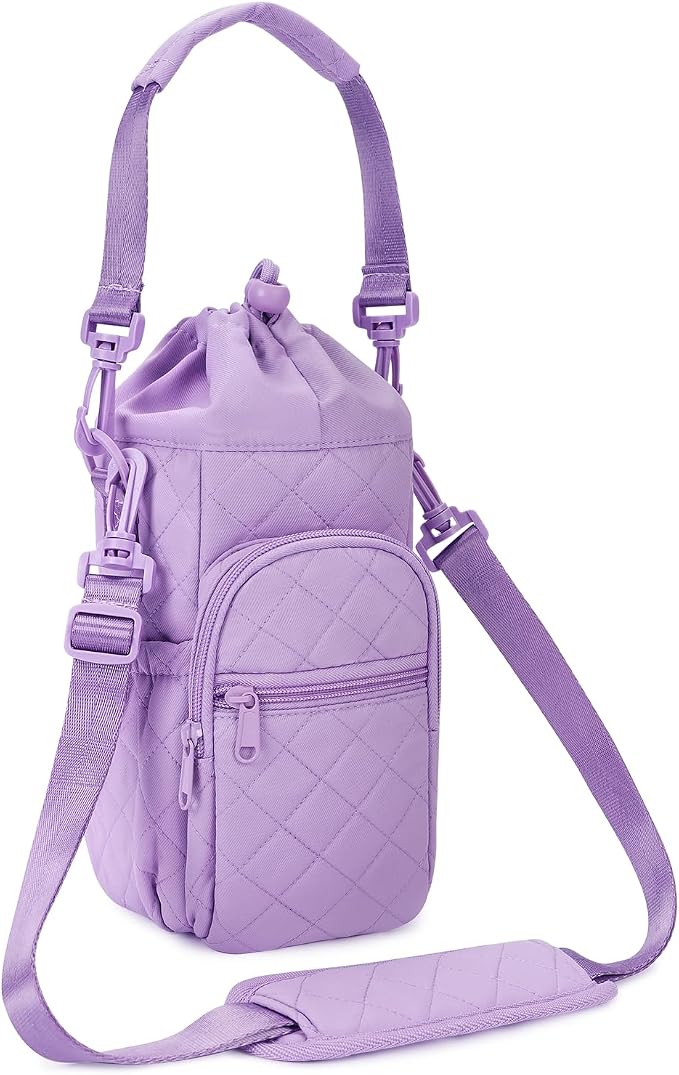 sportsnew 40oz Insulated Crossbody Water Bottle Bag Gym Hiking Phone Pocket | Water-resistant Lining, Padded Strap, Top Handle, Drawstring, Phone Pocket, Elastic Slots, Built-In Key Clip for Gym Walking