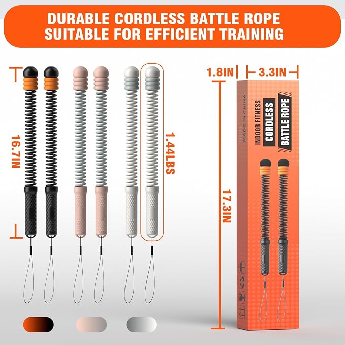 Ropeless Battle Ropes with Adjustable Weights, Portable Cordless Battle Ropes for Home Gym, HIIT & Low Impact Cardio Workouts, Compact Gym Equipment for Men & Women (Black)