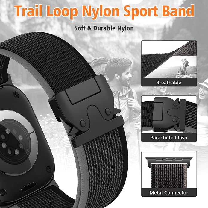 Elastic Sport Band for Apple Watch Ultra 3/2/1 Bands 49mm 46mm 45mm 44mm 42mm 41mm 40mm 38mm Men Women, Adjustable Parachute Buckle Nylon Fabric Wristband for iWatch Series 11 10 SE 9 8 7 6 5 4 3