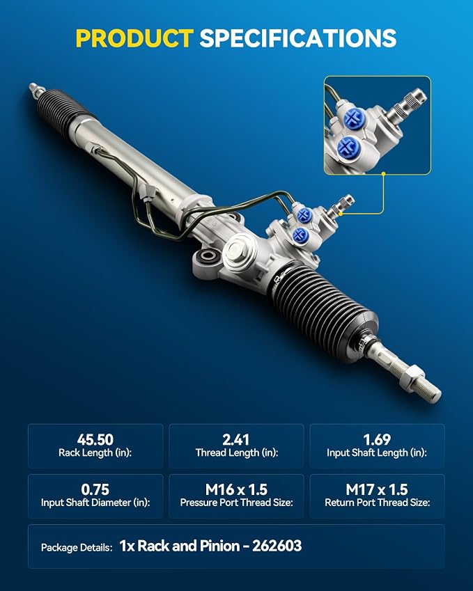 PHILTOP Power Steering Rack and Pinion for 98-02 Land Cruiser, LX470 | No.262603, 4425060050, 4550369015, 4450369015, TR4450369015