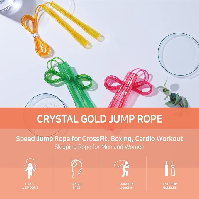 Skipping Jump Rope for Fitness Workout - Light Weight, Adjustable, Tangle Free, Excellent line control for Cardio Boxing, CrossFit, Training Exercise All Ages and Gender ( Special Luxury, KA-220, Made in Korea)