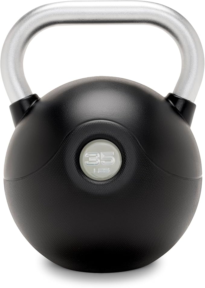 Marcy Commercial Grade PU Coated Kettlebell – 10 to 40 LB Single Weights with Textured Steel Handle, Flat Base – Strength Training for Full Body & Home Gym Workouts