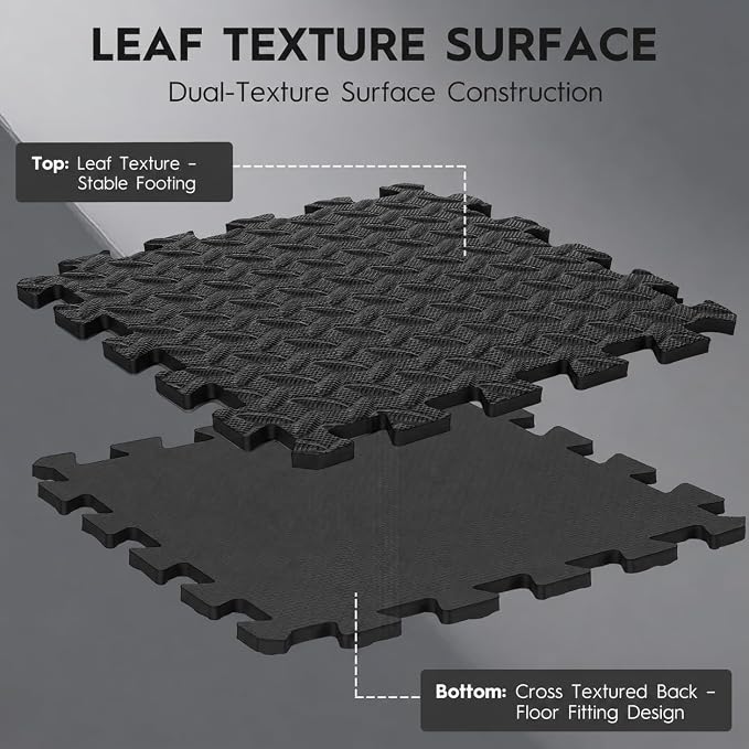 18pcs Puzzle Exercise Mat, 12.6"x12.6"x0.4", 18sqft EVA Interlocking Foam Floor Tiles, Protective, Water-Resistant Flooring for Home Gym & Workout Equipment