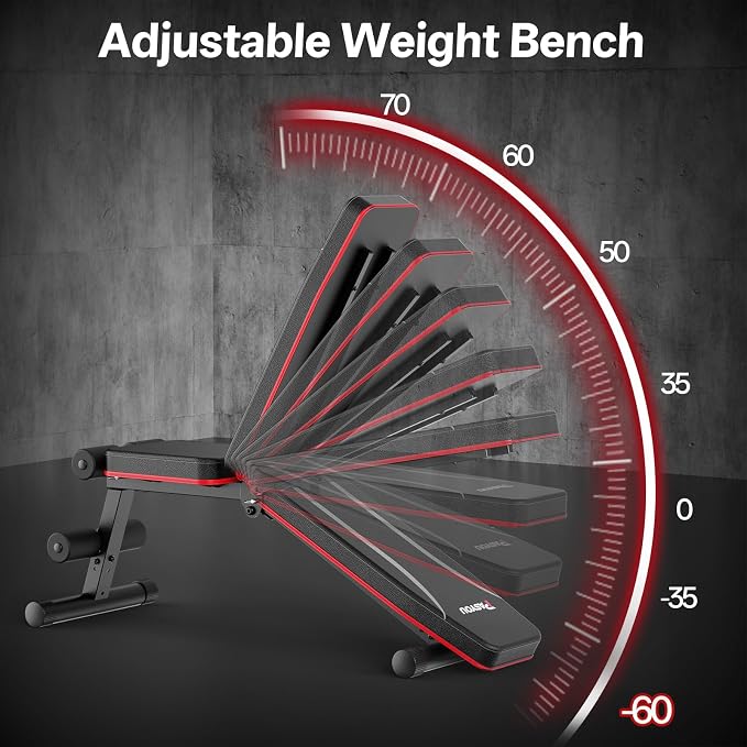 PASYOU Adjustable Weight Bench, Foldable, Incline Decline Flat, Bench Press with 660LBS, 95% Pre-Assembled, Compact Workout Bench Full Body Strength Training Bench for Home Gym, Wider Seat