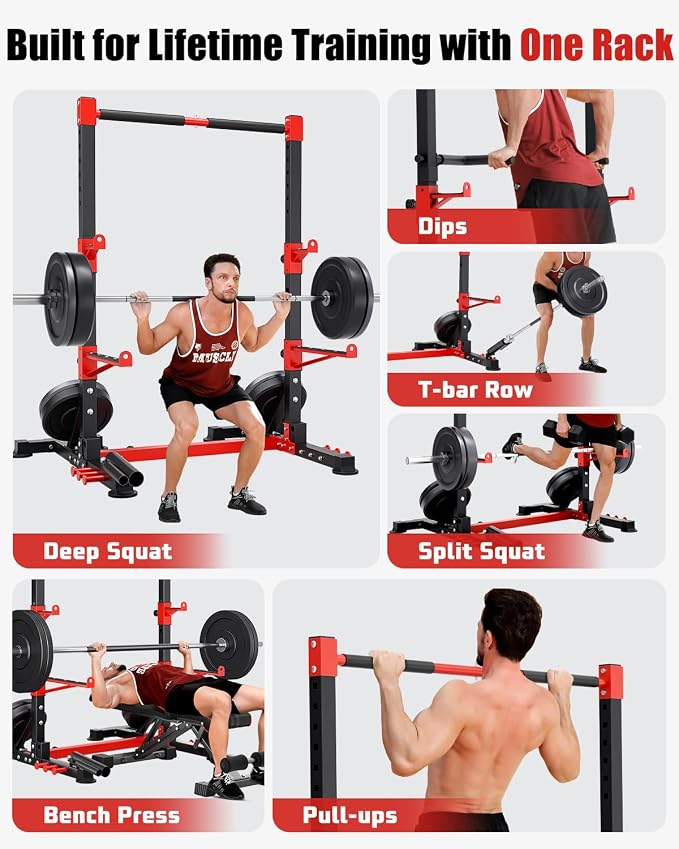 YOLEO Smith Machine & Squat Rack Combo, Multi-Functional Power Racks with Adjustable Width & Pull-Up Bar, Cable Crossover Power Cage, Independent Dual-Pulley System for Home Gym Garage Basement