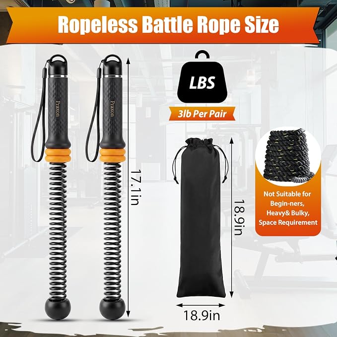 Portable Ropeless Battle Ropes,Adjustable Weights Cordless Battle Ropes,for Home Gym with Storage Bag,Versatile Exercise Equipment,for Low-Impact Workouts Strength and (HIIT),for Men & Women