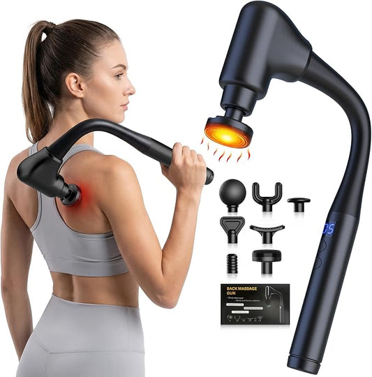 AERLANG Massager Gun with Heat Massage Gun with Extension Handle Fathers Day Gift for him Dad Back Massager Deep Tissue Muscle Massager Portable Percussion Massage Gun 10 Speeds& 7 Massage Heads | Muscle Massage Gun with Extension Handle Silent brushle...
