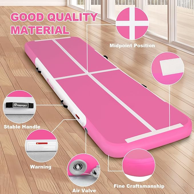 FBSPORT Inflatable Air Gymnastics Mat Training Mats 4/8 inches Thickness Gymnastics Tracks for Home Use/Training/Cheerleading/Yoga/Water with Pump