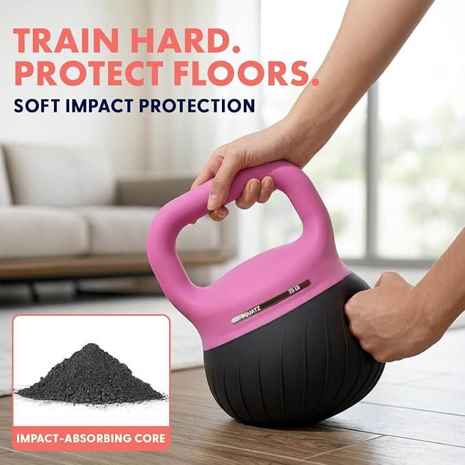 Squatz Soft Drop Kettlebell Set for Home Gym Strength Training - Cushioned Base Kettlebell Set with Wide Grip Handle, Floor-Safe Design, 15 lb, 20 lb, and 25 lb Weights for Full Body Workouts