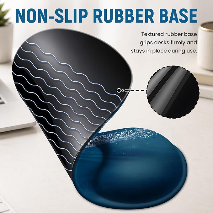 Ergonomic Mouse Pad with Wrist Rest, Gel Wrist Support, Coastal | 10.2 x 7.6 in Mouse Pad with Smooth Fabric Surface and Non-Slip Rubber Base for Office, Home, Study, and Gaming