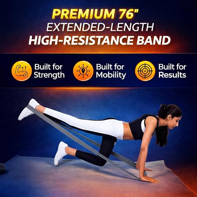 76 Inch Extended Length Resistance Bands - Heavy Duty Elastic Fabric & Natural Rubber Long Workout Loop for Pull Up Assist, Vertical Jump Training, Mobility & Full Body Fitness