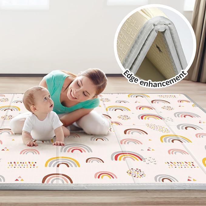 Piglog Extra Large Play Mat for Baby, 0.8 Inch Thick BPA Free, Reversible Foldable Baby Play Mat, 79" x71" Waterproof Foam Floor Baby Crawling Mat, Portable Playmat for Infants, Toddler, Kids, Rainbow