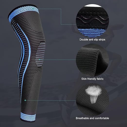 2 Pack Full Leg Compression Sleeves, Long Knee Brace Support for ACL,PCL, Meniscus Tear, Arthritis, Tendinitis,Men And Women (Small, Blue)