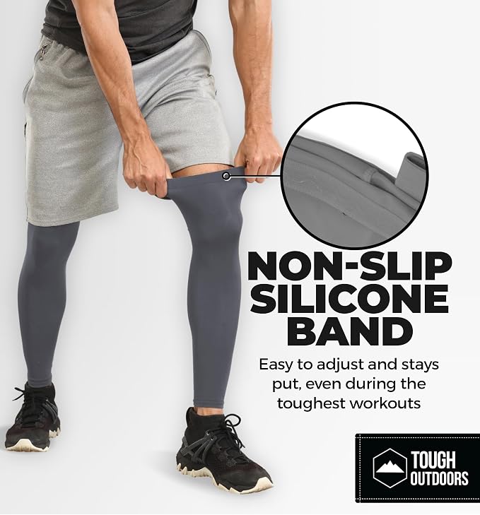 Tough Outdoors Leg Compression Sleeve - Leg Sleeves for Men & Women - Compression Calf Sleeves - Basketball Football Cycling