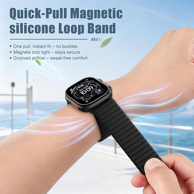 Magnetic Sport Silicone for Apple Watch Ultra 3 2 Band 49mm 46 45 44mm Men | Upgraded Magnet,Two-Tone Design,Waterproof,Soft Loop Strap for iWatch Ultra 3/2 Series 11 10 9 8 7 6 5 4 SE 46mm 45mm 44 49