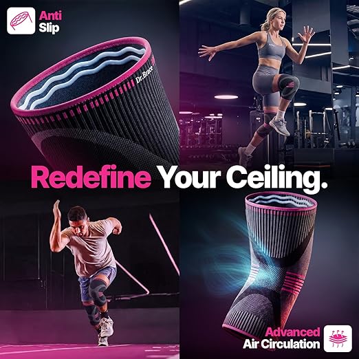 DR. BRACE Elite Compression Knee Brace for Women & Men, (2-Pack) Knee Support Compression Sleeve, Workout Sports Knee Braces for Meniscus Tear, ACL & Arthritis Pain Relief - Check Size Guide Video (Orion, Medium)