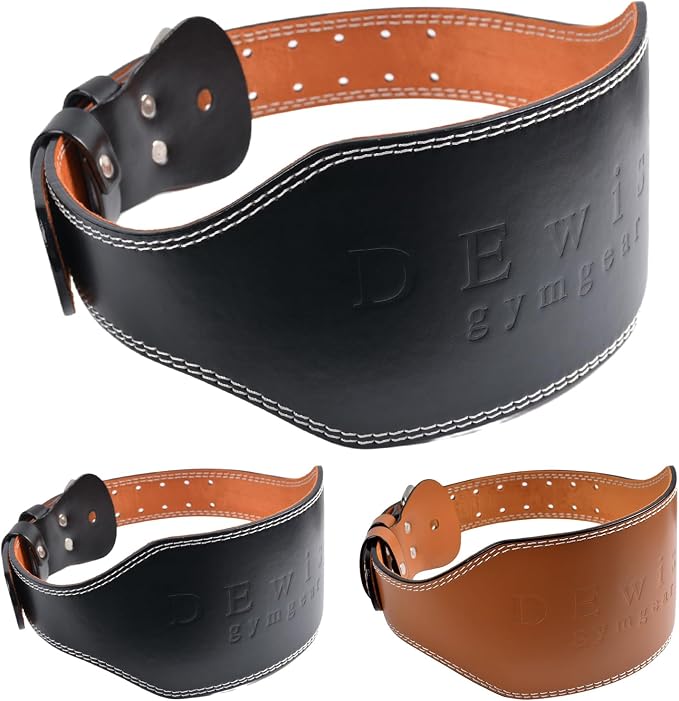 Leather Gym Fitness Belt, 4" & 6" Padded Lumbar Back Support, 10 Adjustable Holes for Weightlifting Powerlifting Bodybuilding Deadlift Squat Workout Strength Training