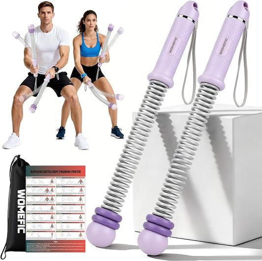 Weighted Ropeless Battle Ropes Adjustable Weight - Portable Cordless Battle Ropes for Home Gym with Poster - Strength Building, HIIT and Low-Impact Aerobic Training for Men & Women (Purple)